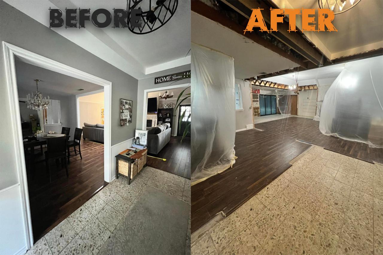 Before and after home transformation with wall removal by Load Bearing Wall Pros