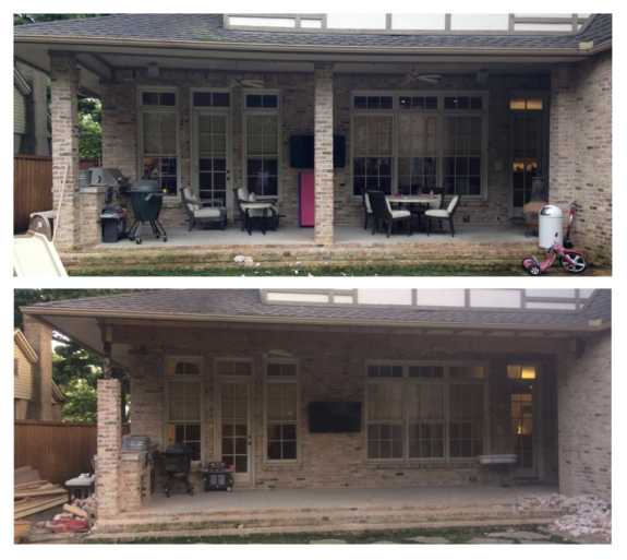 Load bearing column removal before and after — open concept living room Texas
